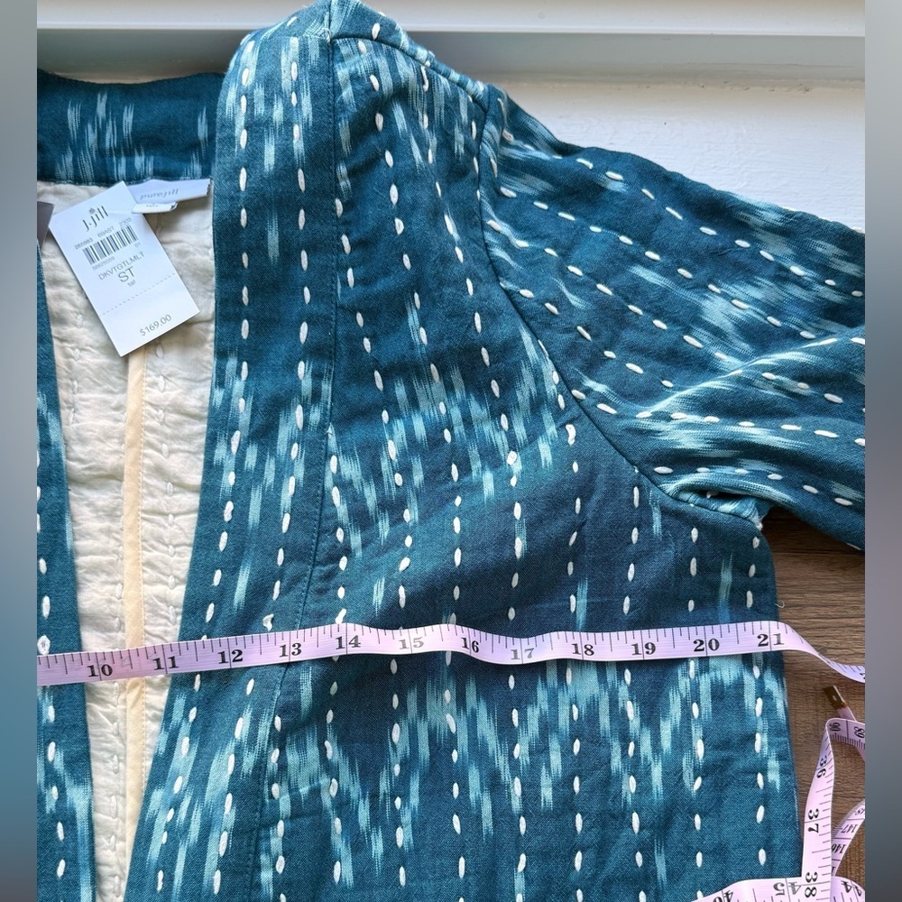 J.Jill Pure Kantha Stitched Ikat Jacket Kimono Sari Open Front Teal Blue SmTall - Picture 6 of 8